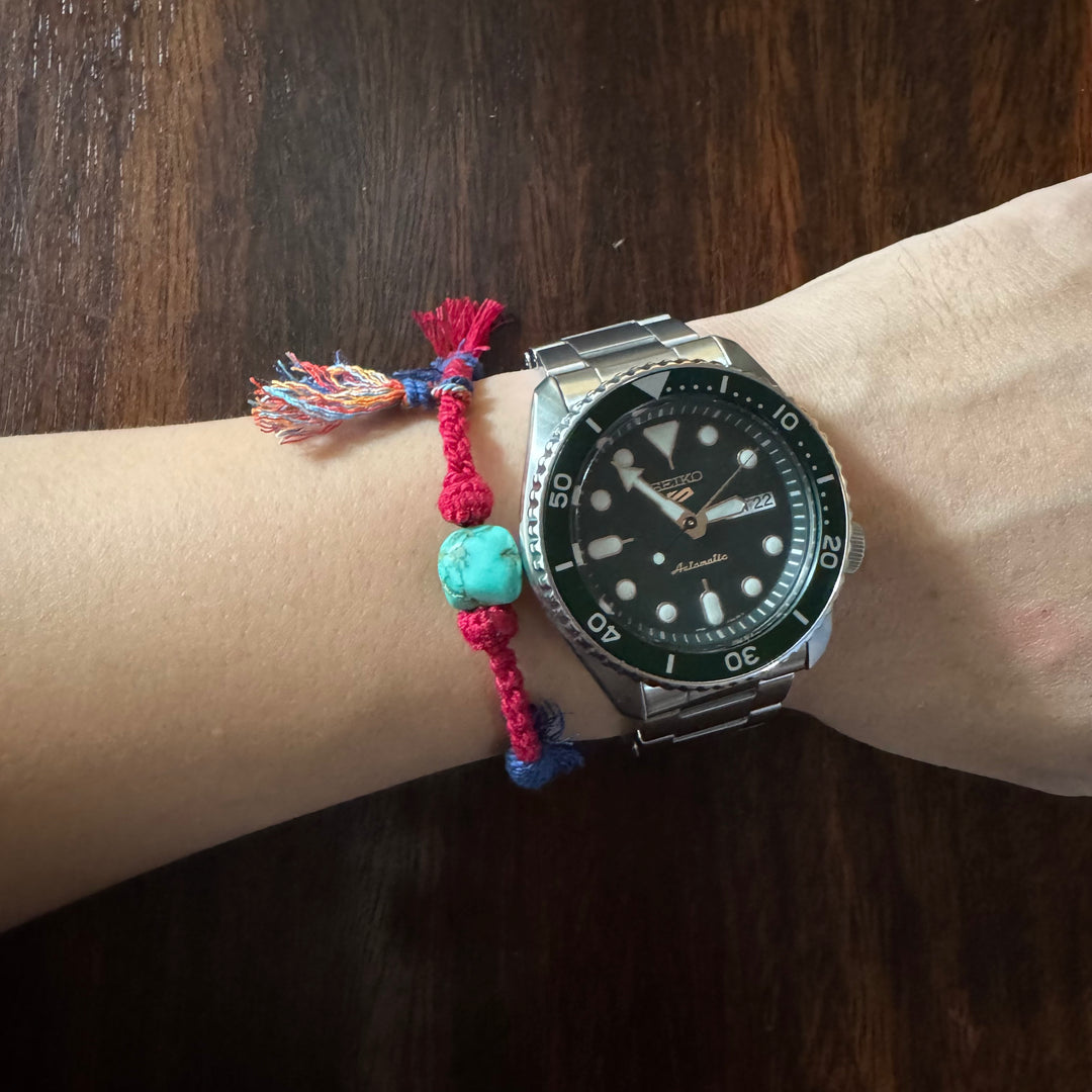 #712 Rope bracelet with organic turquoise